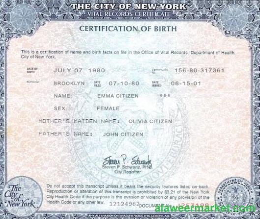 USA New York state birth certificate template in PSD format
